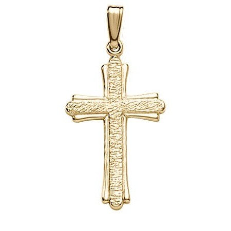 14K Yellow or White Gold Solid Ribbed Cross Pendant